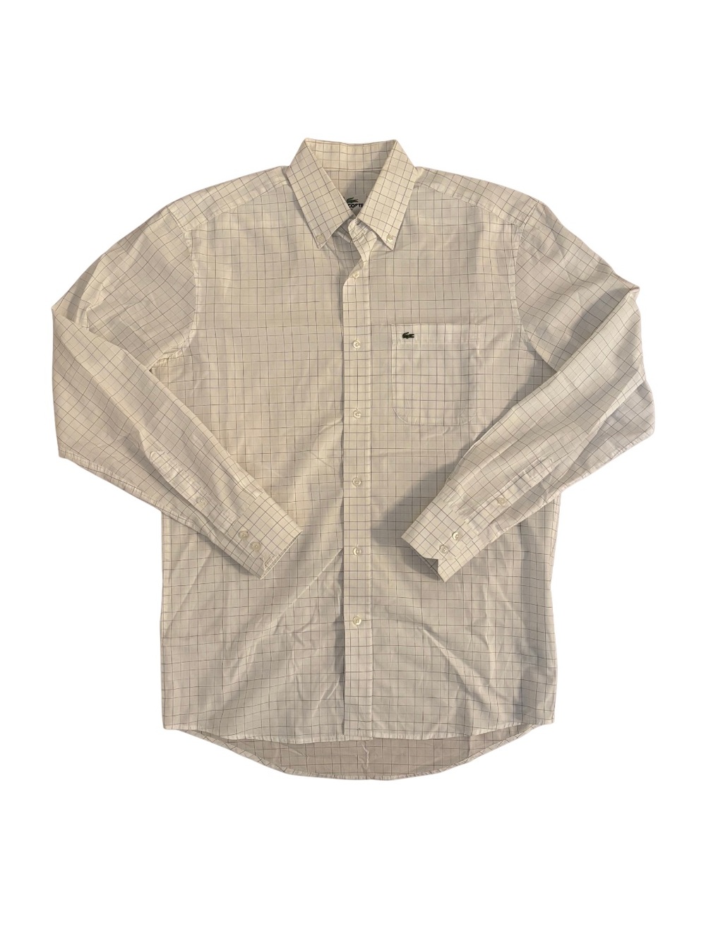 Lacoste Regular Fit White and Light Gray Windowpane Dress Shirt